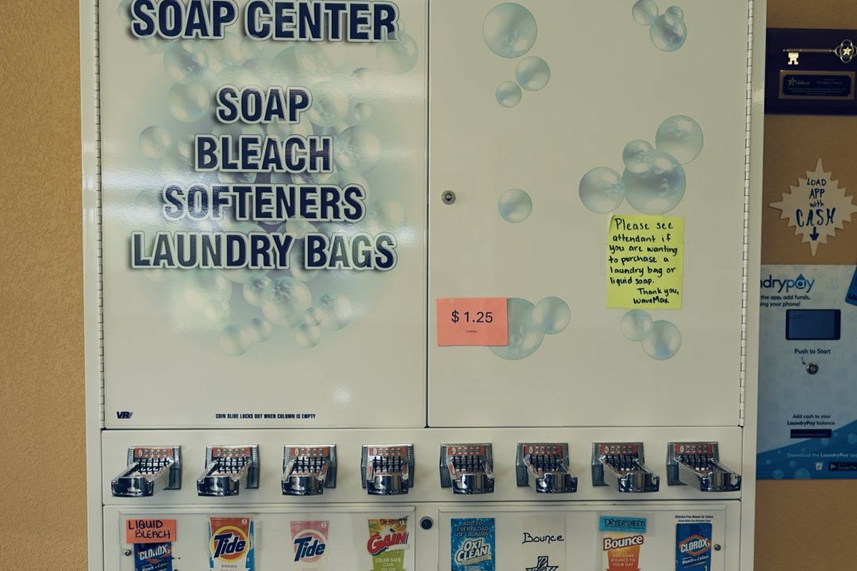 WaveMAX Temple, TX — Olaf Dr. | WaveMAX Laundry 14 Soap, bleach and softener vending at the Olaf Drive laundromat in Temple, TX